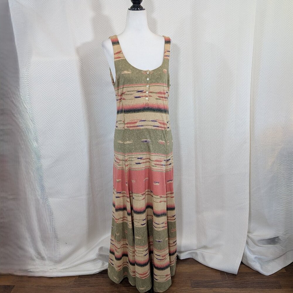 Lauren Ralph Lauren Southwestern Aztec Striped Maxi Dress Cotton Size Small Boho
